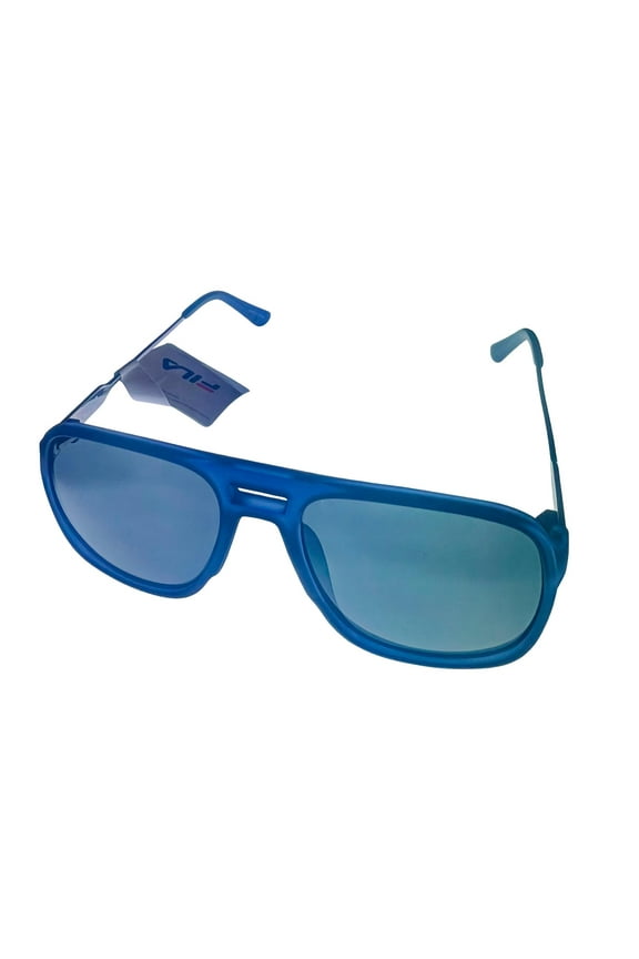 Mens Frosted Blue Rectangle Plastic Sunglass Smoke Flash Lens SF1275. 94B
