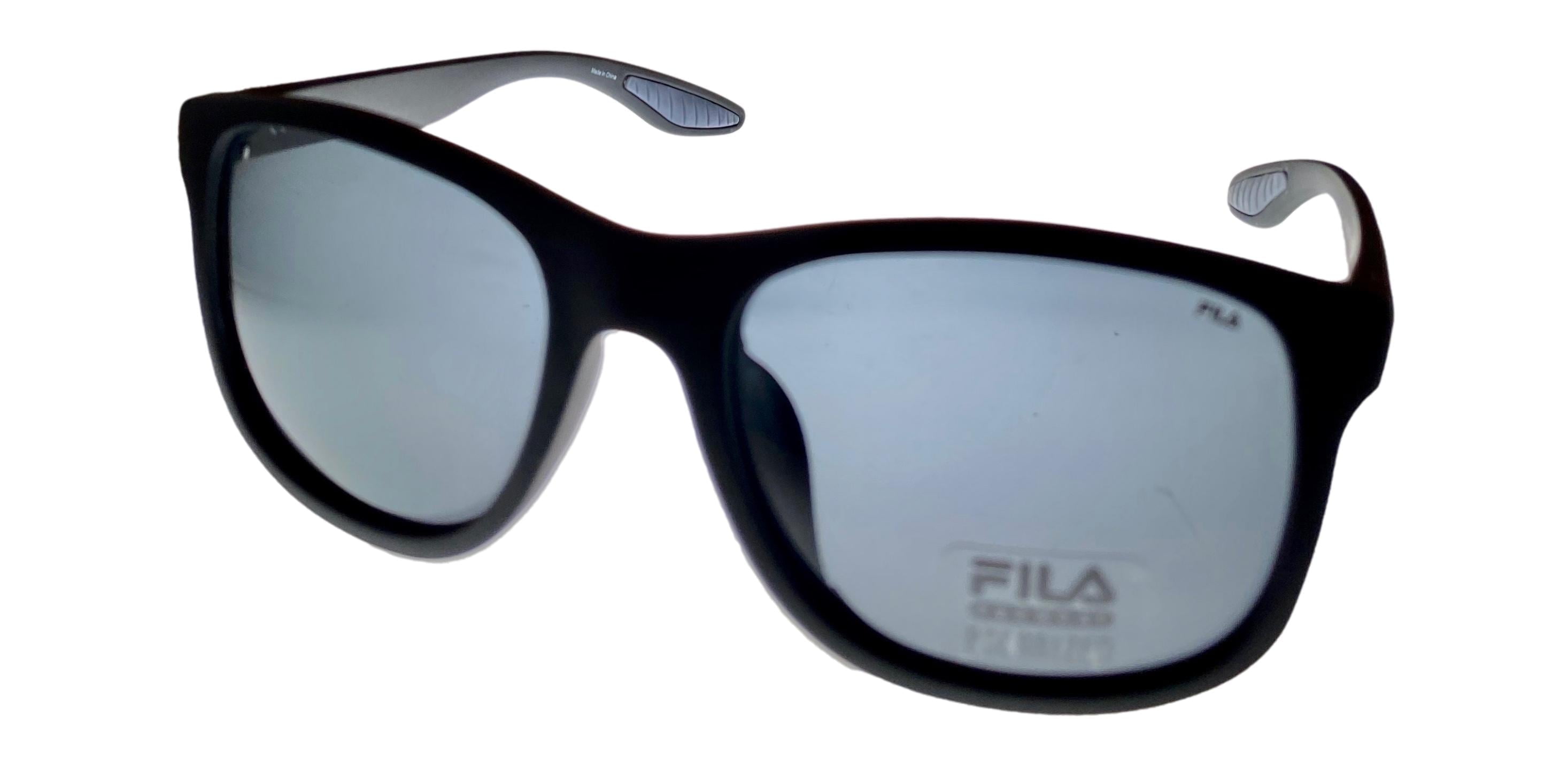 Fila Mens Matte Black Plastic Sunglass Smoke Flash Lens Polarized SF9250. U28P