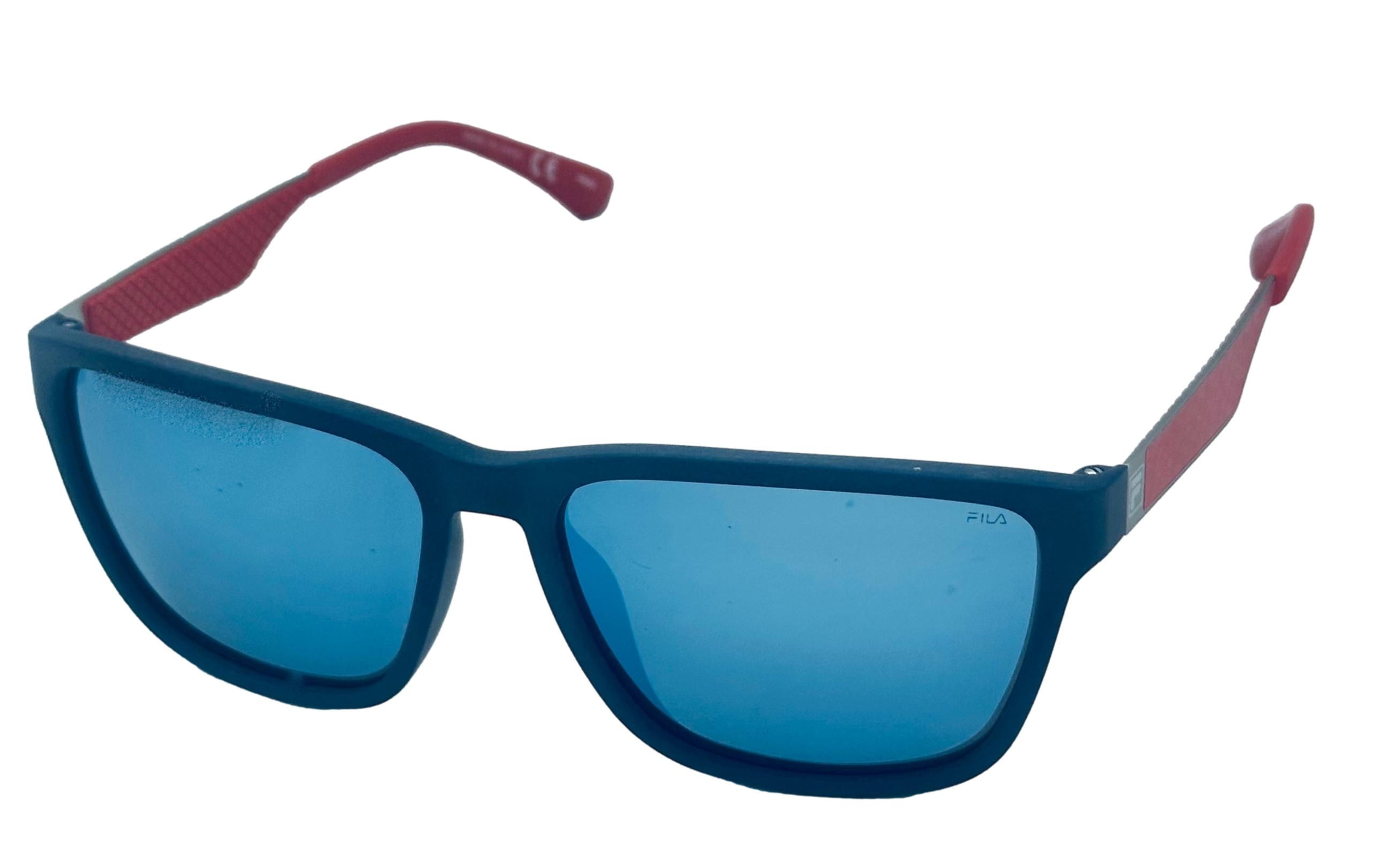 Fila Mens Soft Rectangle Matte Blue Sunglass Mirror Polarized Lens SF8497. U43Z