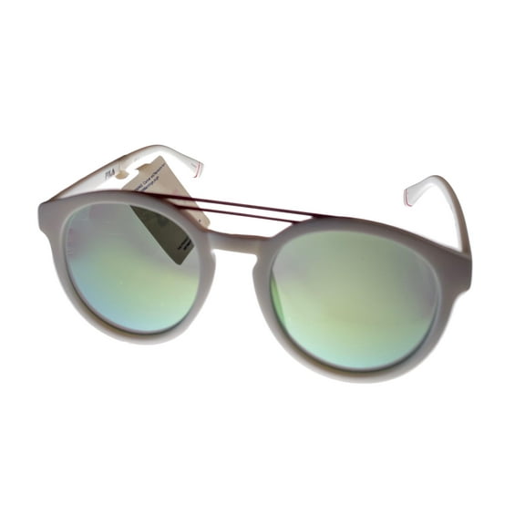 Fila Mens Soft Round Matte White Sunglass , Silver Flash Lens SF9334 6VCR