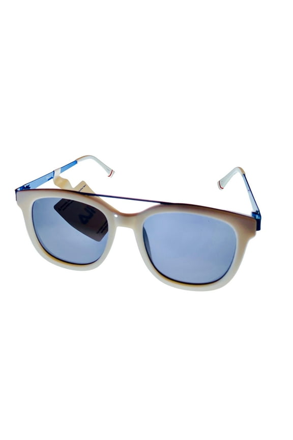 Mens Soft Square White Blue Top Bar Sunglass , Solid Smoke Lens SF9335 06VC