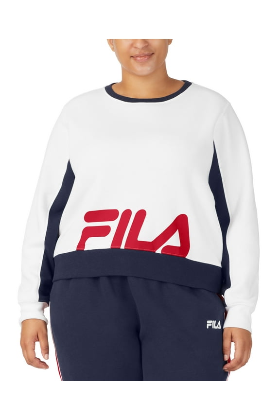 Plus Size Calm Graphic Colorblocked Sweatshirt White Fila Navy Fila Red 2X
