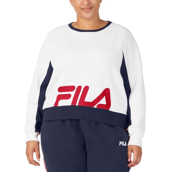 Fila Plus Size Calm Graphic Colorblocked Sweatshirt White Fila Navy Fila Red 4X