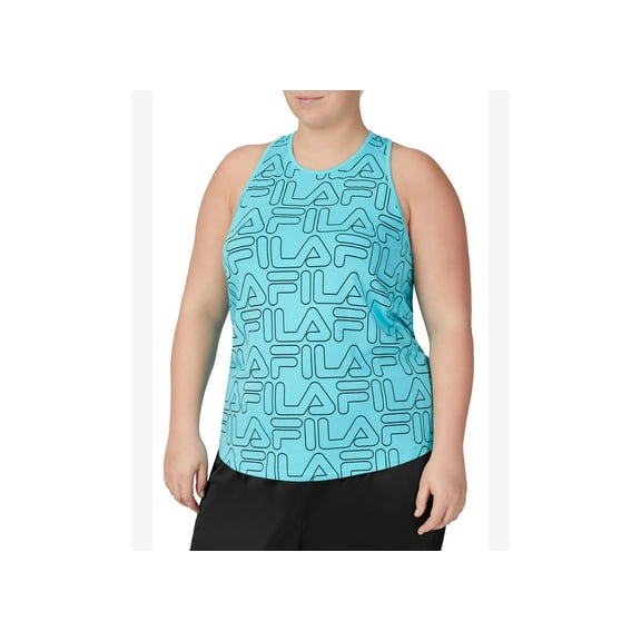 Fila Plus Size Logo Print Tank Top Blue Curacao Black 2X