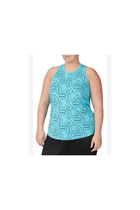 Plus Size Logo Print Tank Top Blue Curacao Black 2X