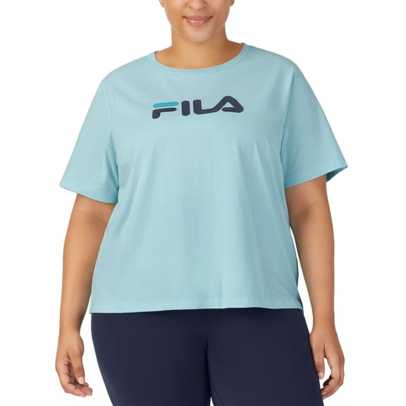 Fila Plus Size Thea Cotton Logo Short-Sleeve T-Shirt Iced Aqua/ Fila Navy/ Biscay Bay 2X