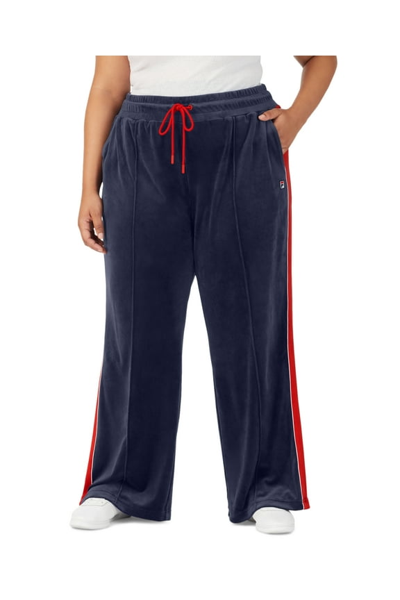 Plus Size Valery Mid Rise Drawstring Velour Pants Navywhitefila Red 2X