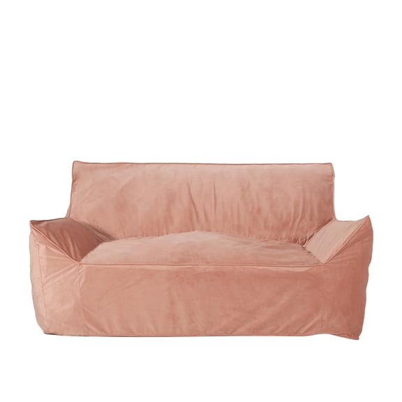 Fila Velveteen 2 Seater Oversized Bean Bag Chair with Armrests, Plush Pink Velvet, 60"x40"x32", Foam Filled Comfort for Living Room & Bedroom, Removable Washable Covers.