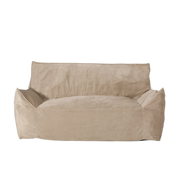 Fila Velveteen 2 Seater Oversized Bean Bag Chair with Armrests in Taupe - Plush, Durable Foam Filling, Removable & Washable Cover, Modern Living Room & Bedroom Furniture, 60"W x 40"D x 32"H