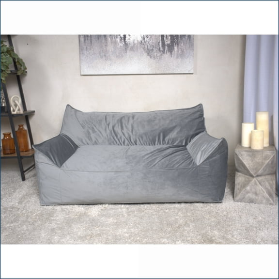 Fila Velveteen 2-Seater Oversized Bean Bag Chair with Armrests for Adults | Gray | Velvet