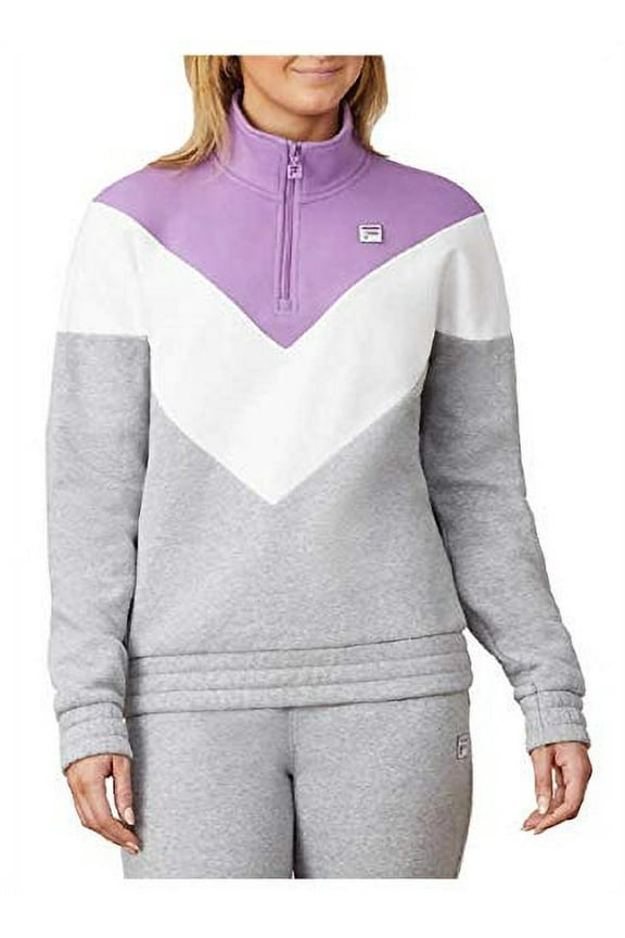 Women's 1/4 Zip Pullover Sweatshirt (X-Large, Grey, Lavender & White)