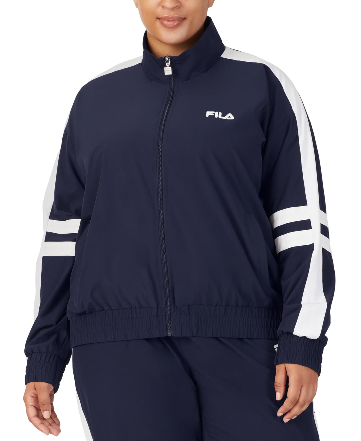 Fila Women's Jovia Zip Front Logo Track Jacket Blue Size 1X