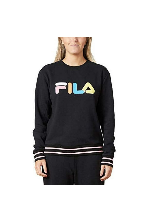 Womens Terry Crewneck Sweatshirt (Black/Candy Pink, Large)