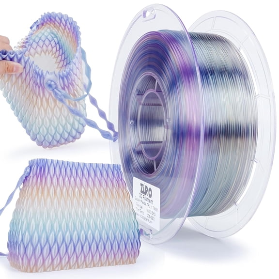 Filament 1.75mm, flexible fast color changing filament, hardness 95, compatible with most printers, colorful soft 3D printing material, 0.8 kilograms/1.76 pounds/spool, soft light
