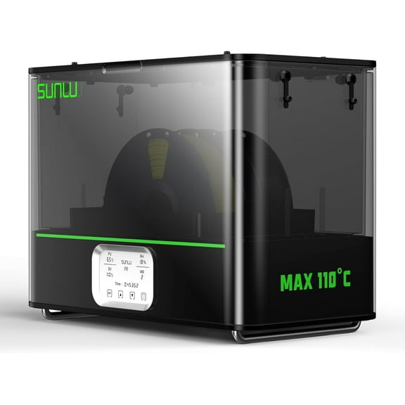 Filament Dryer Box SUNLU E2, 110℃ Max Temperature, 500W PTC Heater, Dry and Anneal 2-in-1, Dual-Chamber, Designed for Engineering Filaments, PC PA-CF FR-ABS Filament Dryer Box (Black)