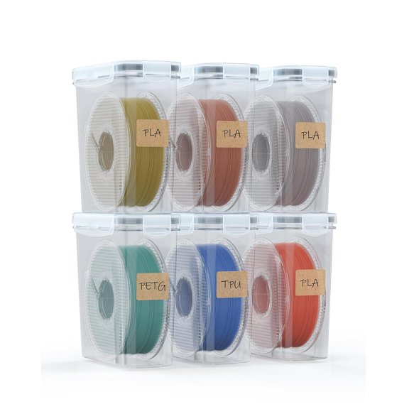 Filament Storage Box - 6 Pack Filament Container for 3D Printing Sealing and Protection - Portable Storage Box with Desiccants&Label for Home&Office,Water-Proof and Dust-Proof 4.0L(9.03*8*3)
