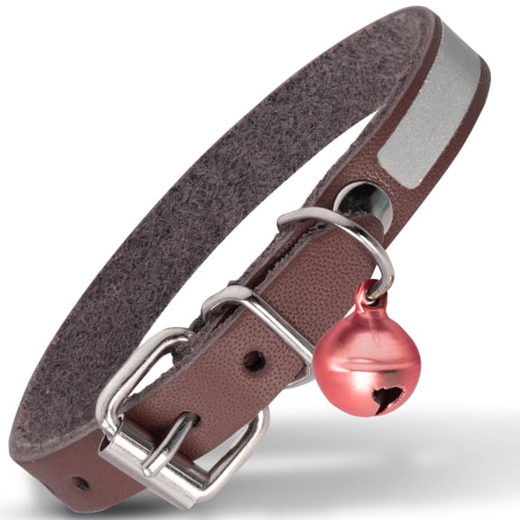 Filbert Leather Cat Collar, Reflective Cat Collar, Leather Accessories with Bell, Bird Warning, Suitable for Indoor and Outdoor, Non Breakaway, Durable, Stylish Design, Brown