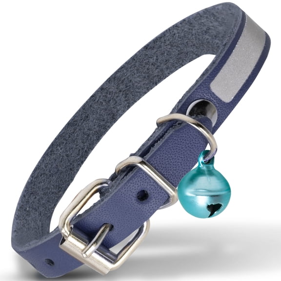 Filbert Leather Cat Collar, Reflective Cat Collar, Leather Accessories with Bell, Bird Warning, Suitable for Indoor and Outdoor, Non Breakaway, Durable, Stylish Design, Royal Blue