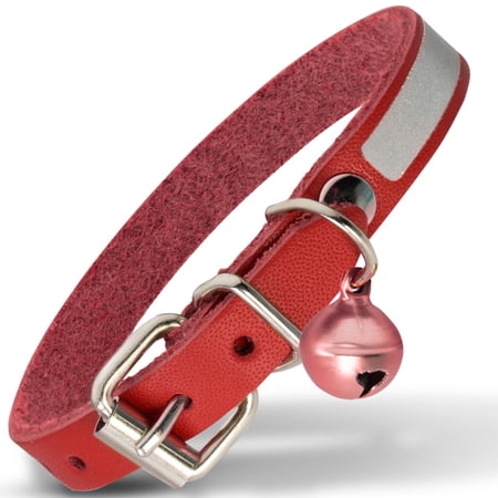 Filbert Leather Cat Collar, Reflective Cat Collar, Leather Accessories with Bell, Bird Warning, Suitable for Indoor and Outdoor, Non Breakaway, Durable, Stylish Design, Red