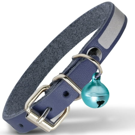 Filbert Leather Cat Collar, Reflective Cat Collar, Leather Accessories with Bell, Bird Warning, Suitable for Indoor and Outdoor, Non Breakaway, Durable, Stylish Design, Royal Blue