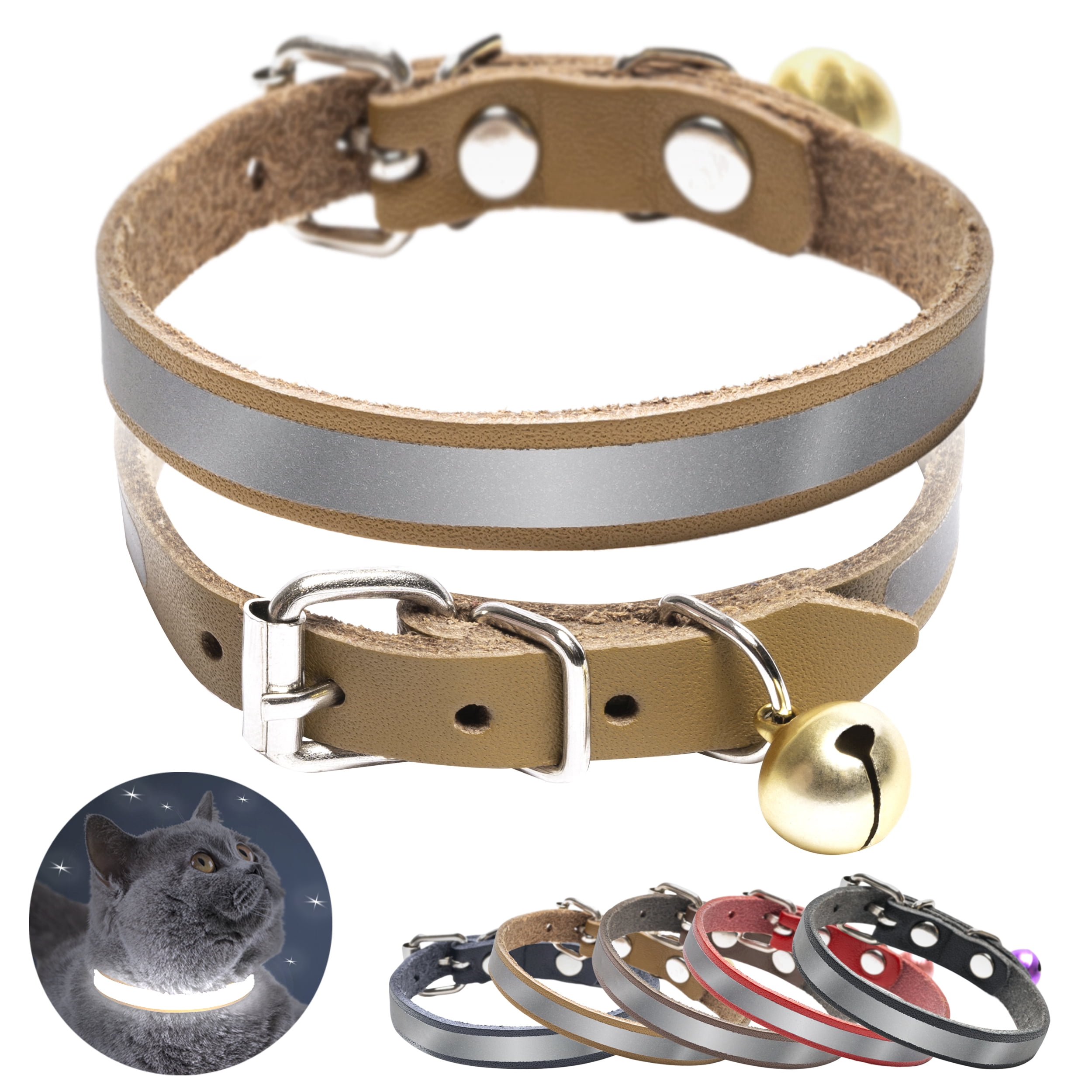 Filbert Leather Cat Collar, Reflective Cat Collar, Leather Cat Collar