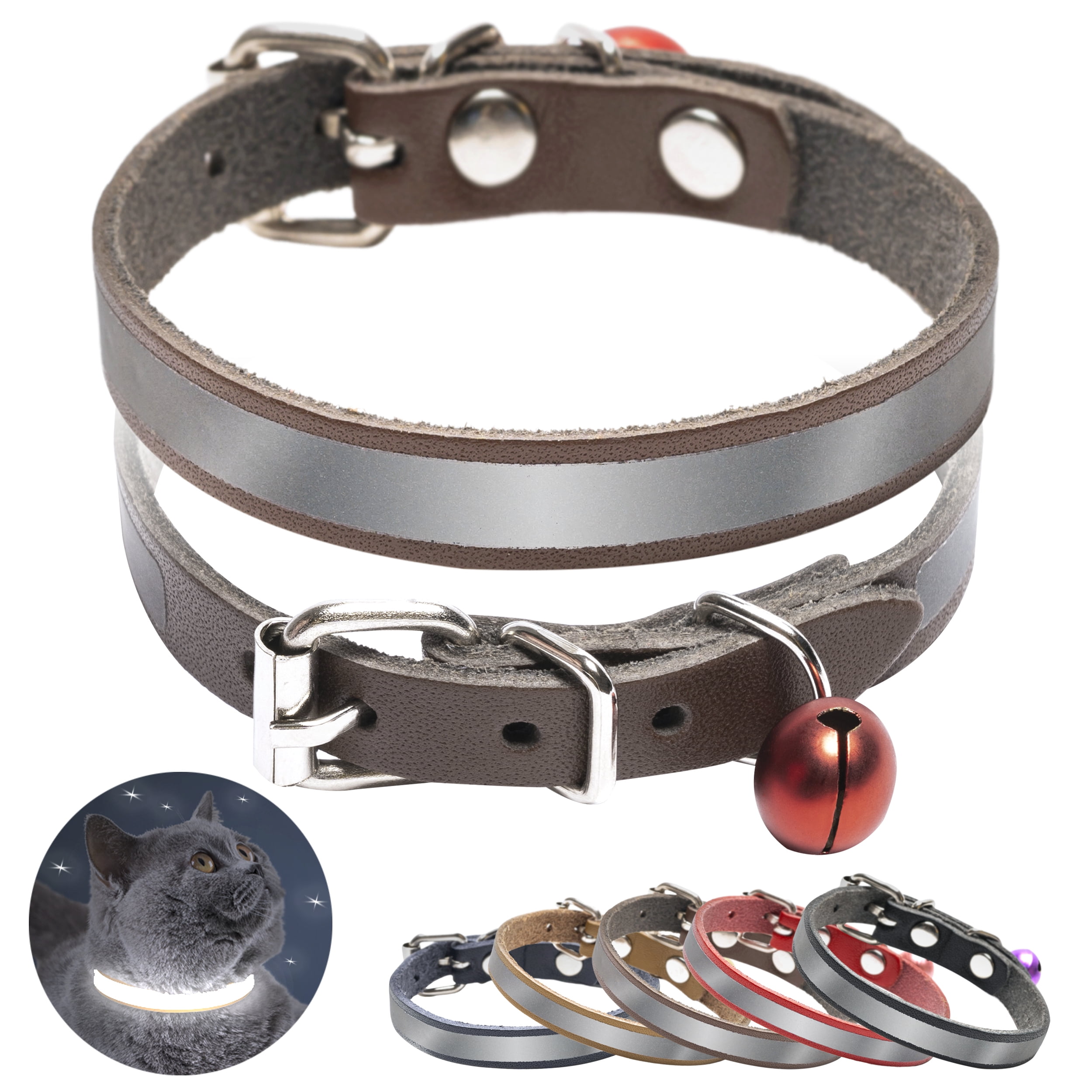 Filbert Leather Cat Collar, Reflective Cat Collar, Leather Cat Collar