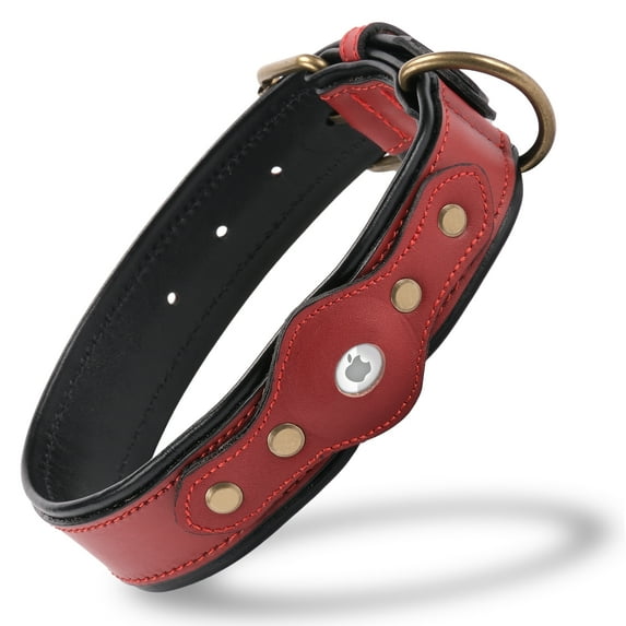 Filbert Leather Dog Collar with Airtag Holder, Airtag Collar For Medium Dogs, Leather, Vegetable Tanned Full Grain, Adjustable for All Breeds, Heavy Metal Buckle, Ultra-Durable