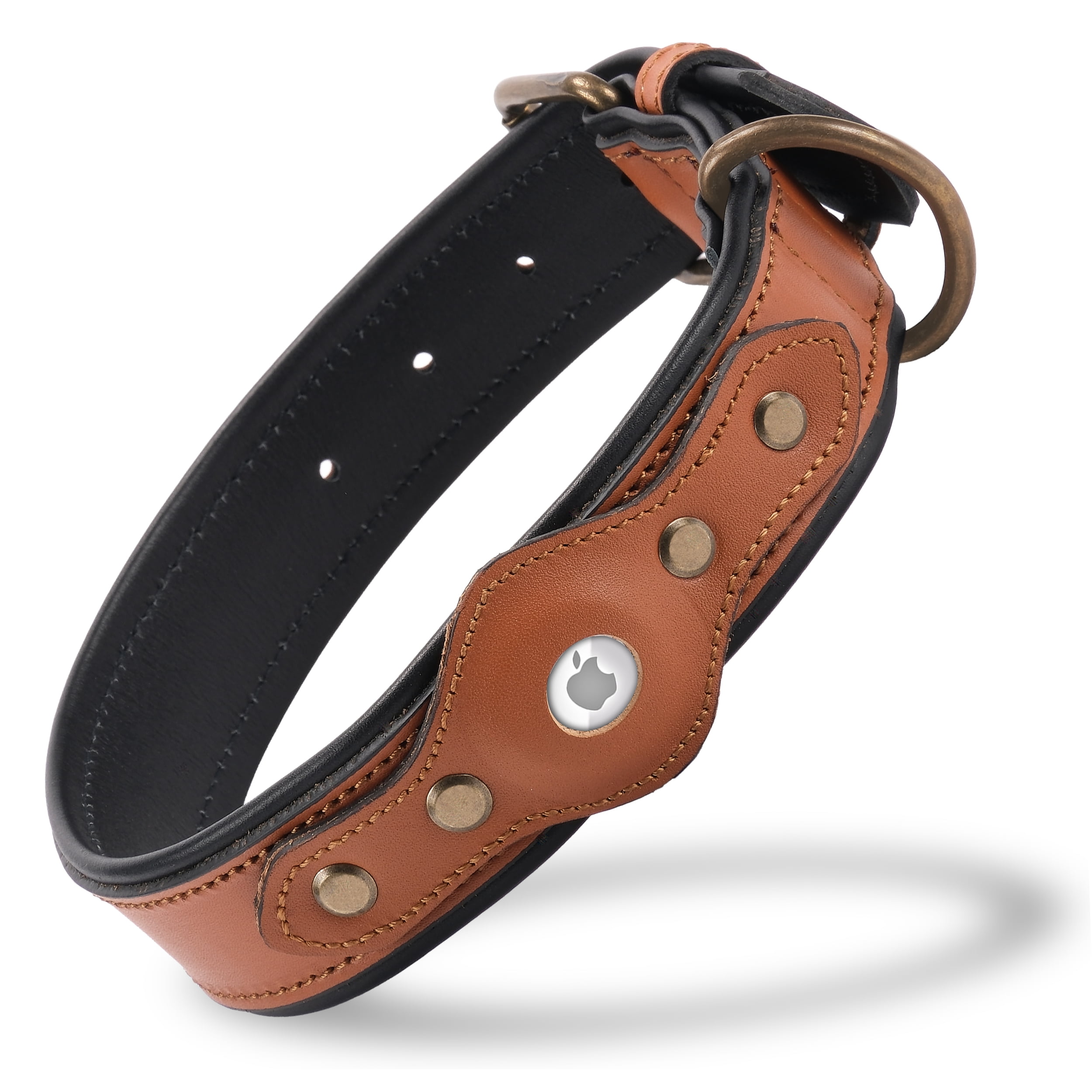 Filbert Leather Dog Collar with Airtag Holder, Airtag Collar For Medium Dogs, Leather, Vegetable Tanned Full Grain, Adjustable for All Breeds,  Heavy Metal Buckle, Ultra-Durable