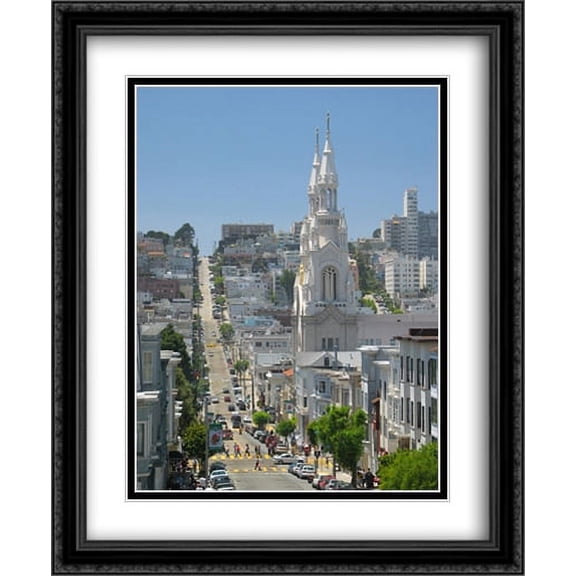 Filbert Street, North Beach, San Francisco 2x Matted 28x34 Large Black Ornate Framed Art Print by The Cityscape Art Print Series