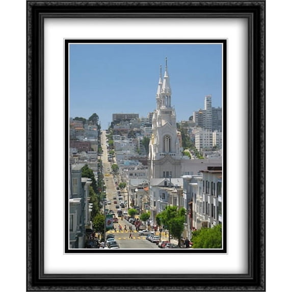 Filbert Street, North Beach, San Francisco 2x Matted 28x34 Large Black Ornate Framed Art Print by The Cityscape Art Print Series