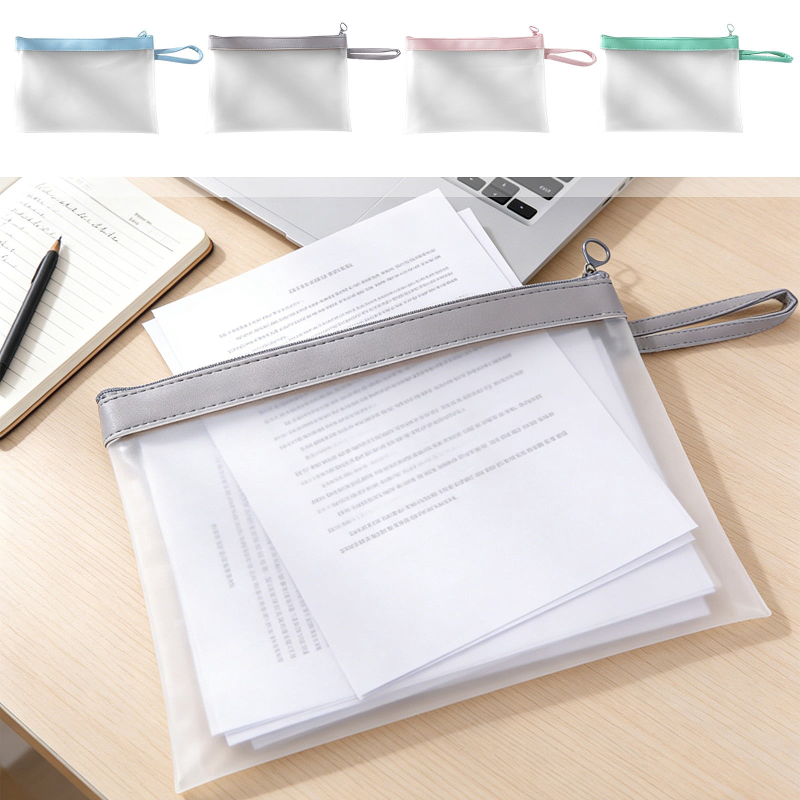 File Bag A4 Clear Frosted Waterproof Zipper Pouch with Handle Portable ...