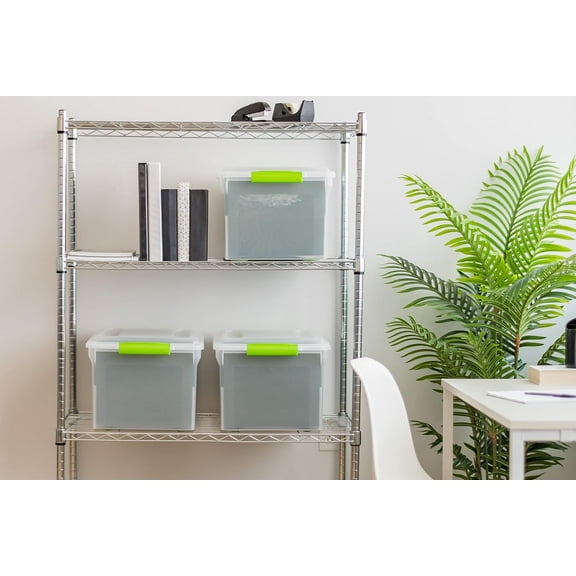 File Box File Organizer Plastic File Box for Letter/Legal File, BPA-Free Plastic Storage Bin Tote Organizer w/Secure Latching Lid and Easy-Slide Pad, Clear 35 Qt. 4Pack