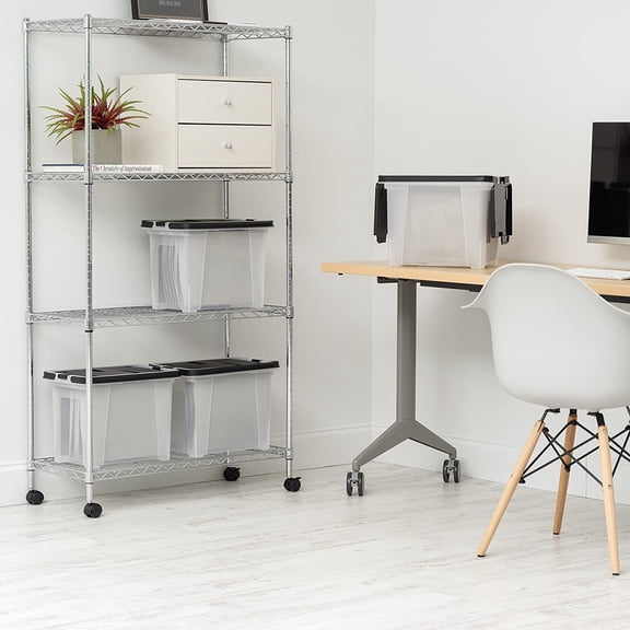 File Box File Organizer w/Wing Lid for Letter/Legal File, Water Resistant Document Box, BPA-Free Plastic Storage Bin Organizer with Handles, Stackable, Nestable, Clear 18 Qt. 4Pack