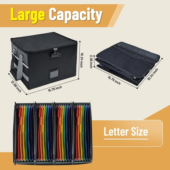 File Box with Hanging Folders Important Fireproof Document Organizer with Lock Collapsible Portable File Box with Handle for Home or Office for Hanging Letter & Legal Folder
