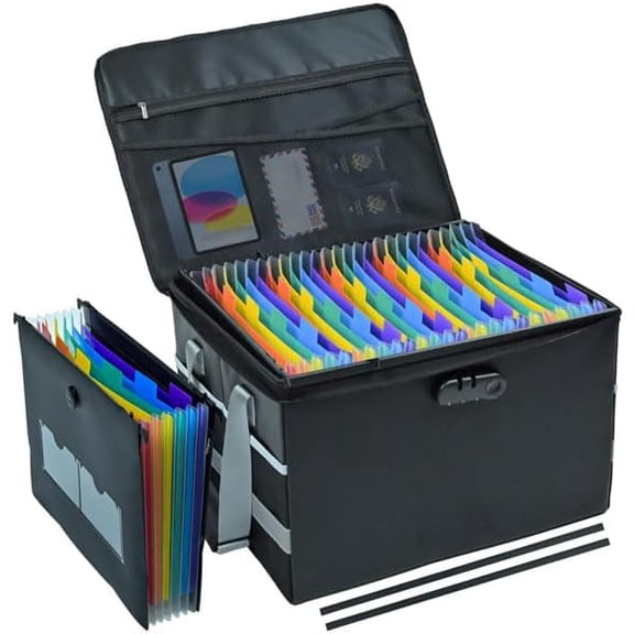 File Box with Hanging Folders Important Fireproof Document Organizer with Lock Collapsible Portable File Box with Handle for Home or Office for Hanging Letter & Legal Folder