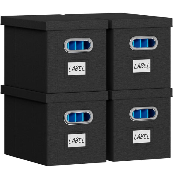 File Box with Lid-File Organizer Box Set of 2 Portable Hanging File Box-Decorative Filing Storage Boxes for Office & Home File Cabinet (White, 14 x 9.3 x 10.9 in (2Pack))