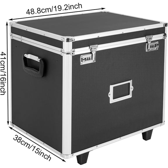 File Box With Lock, Multi-Layer Fireproof Document Box With Wheels,Aluminum Alloy File Lock Box,Hand Pull File Storage Organizer Box,Large Portable Home Office Filing Cabinet For Hanging Folders