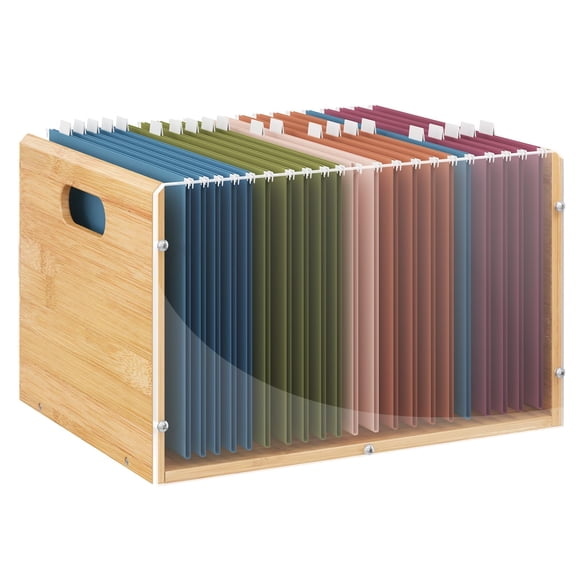 File Box Organizer, Hanging File Folder Storage Boxes, Decorative Document Crate Transparent Filing Bin with Handle for Home Office Desk