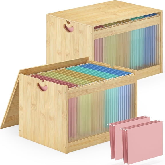 File Box Organizer with Lid, File Folder, Nature, 2 Pack