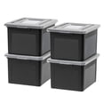thumbnail image 1 of File Box  Plastic Organizer With Lids For Letter/legal Portable Document Moving Storage Bin Durable And Secure Lid Stackable Nestable Black 35 Qt. 4 Pack, 1 of 8