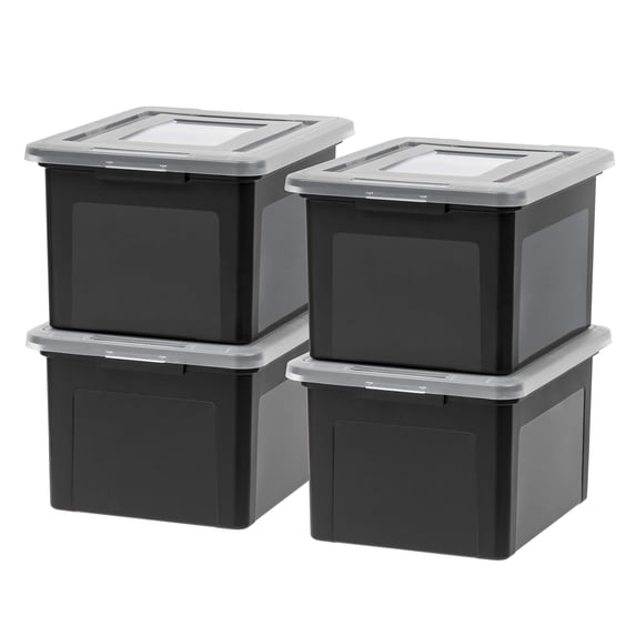 File Box Plastic Organizer With Lids For Letter/legal Portable Document Moving Storage Bin Durable And Secure Lid Stackable Nestable Black 35 Qt. 4 Pack