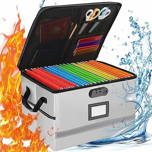 File Box with Lock, Portable Document Organizer Box with Handle, Fireproof File Box for Home Office, Legal File Organizer Storage