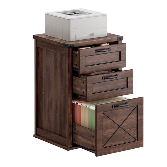 File Cabinet, 15.7"D x 17.7"W Filing Cabinet with 3 Drawers, Printer Stand for Home Office, Dark Brown