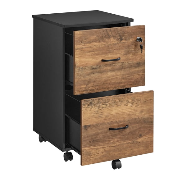 VASAGLE 2-Drawer File Cabinet, Locking Filing Cabinet for Home Office, Small Rolling Printer Stand, A4, Letter-Size Hanging Files, Assembly Required, Brown
