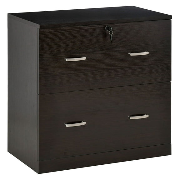 File Cabinet 2-Drawer with Lock, A4 Vertical Filing Cabinet for Home Office, Espresso