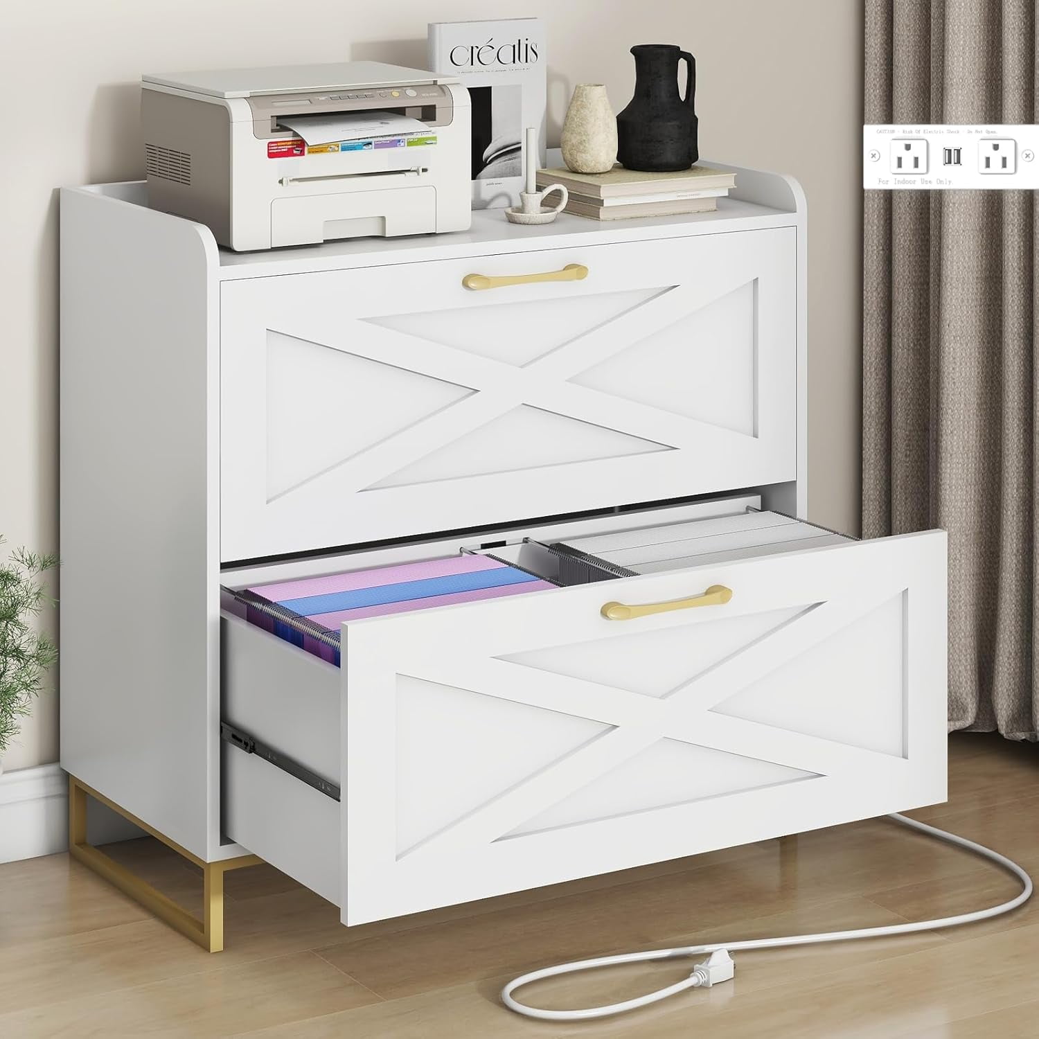 File 2 Drawers Lateral File with Charging Station for