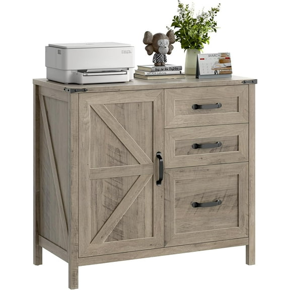 File Cabinet 3 Drawers Lateral File Cabinet with Adjustable Shelf for Letter/A4 Size Hanging Files, Large Wood File Storage Cabinets Printer Stand for Home Office, Grey