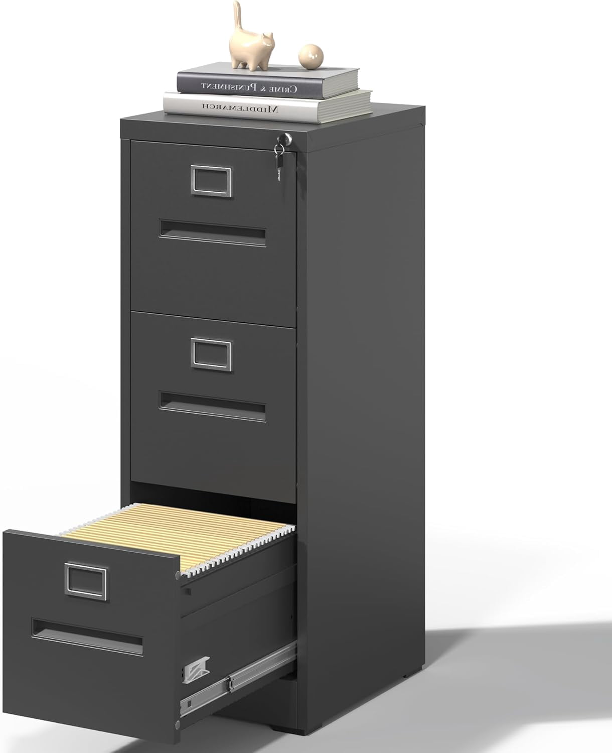 File Cabinet, 3 Drawers Vertical File Cabinets with Lock for Home Office,Heavy Duty Office Steel Filing Cabinet for Hanging Letters/Legal/A4, Assembly Required,Black
