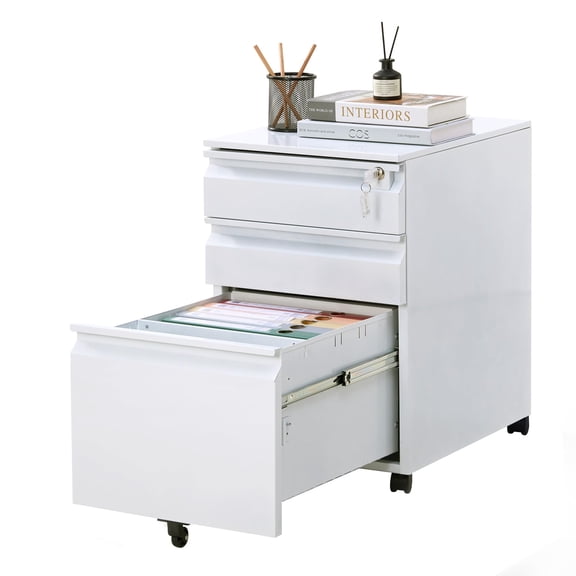 File Cabinet 3 Drawers on Wheels Under Desk, 3 Drawer Mobile File Cabinet with Lock & Anti-Tip Wheel,Under Desk Metal Filing Cabinets ForLetters/Legal/a4 (Un-Assembled)