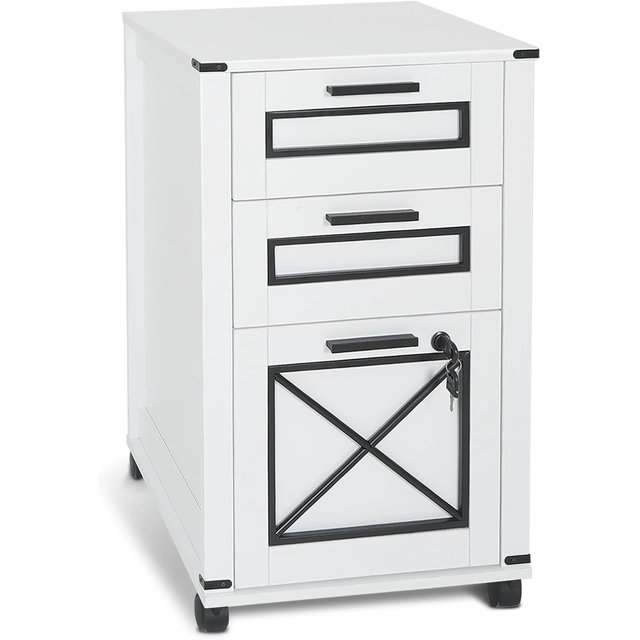 File 3 Drawers Wood Filing with Lock, Small Rolling